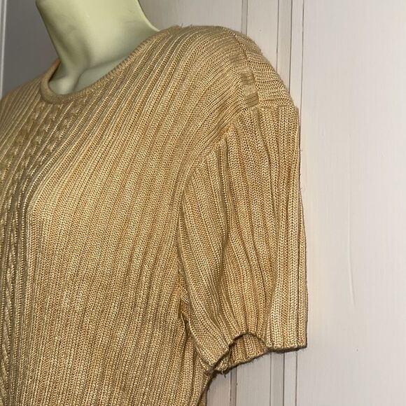 Vintage 80s Liz Claiborne Collection gold ribbed rayon short sleeve sweater - Picture 4 of 8